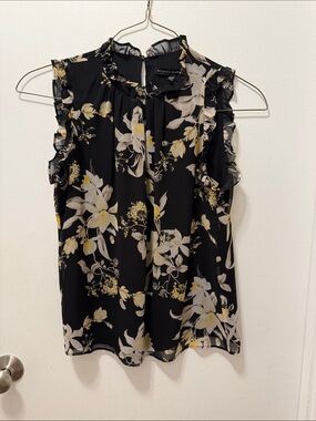 White House Black Market Black Floral Ruffle Sleeve Blouse